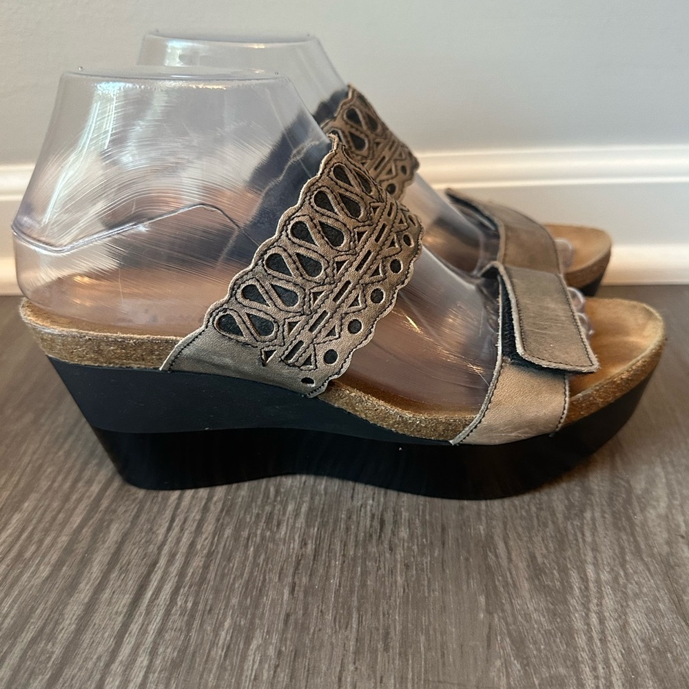 NAOT Women’s Bronze Slip On Wedge Sandal Size 7